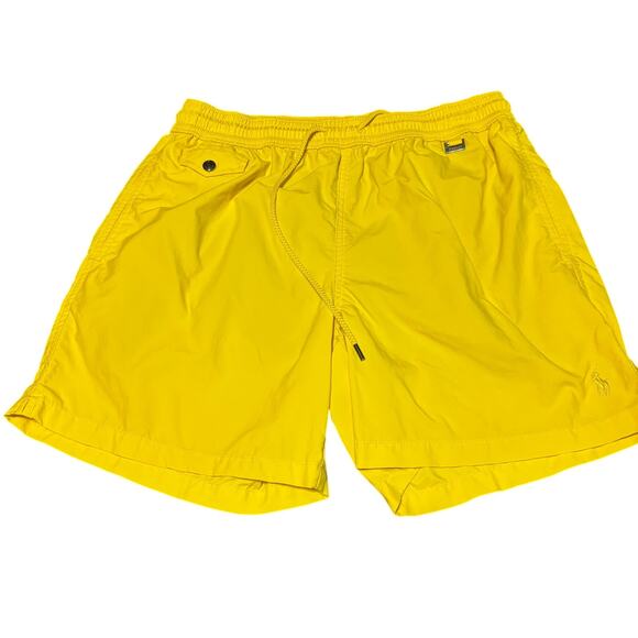 Polo Ralph Lauren Swim Trunks Shorts Men's M Yellow Pony Mesh Lined - Picture 1 of 6